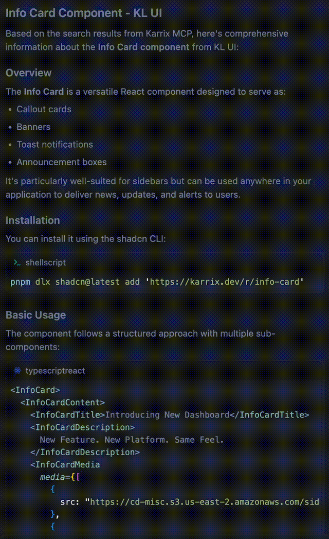Rich search result with citations and suggestions